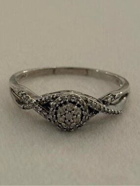 JWBR 925 Sterling Silver Cluster Pave Faux Diamond Engagement Ring Size 9
